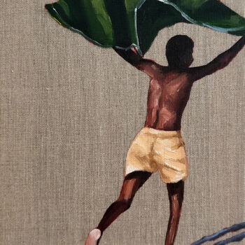 Painting titled "African Boy with a…" by Daria Gerasimova, Original Artwork, Oil Mounted on Wood Stretcher frame