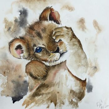 Pittura intitolato "Lion cub" da Daria Kamishanova, Opera d'arte originale, Acquarello
