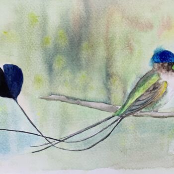 Schilderij getiteld "Hummingbirds" door Daria Kamishanova, Origineel Kunstwerk, Aquarel