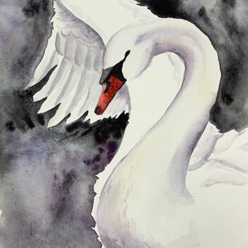 Peinture intitulée "Swan" par Daria Kamishanova, Œuvre d'art originale, Aquarelle