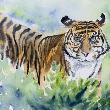 Schilderij getiteld "tiger" door Daria Kamishanova, Origineel Kunstwerk, Aquarel
