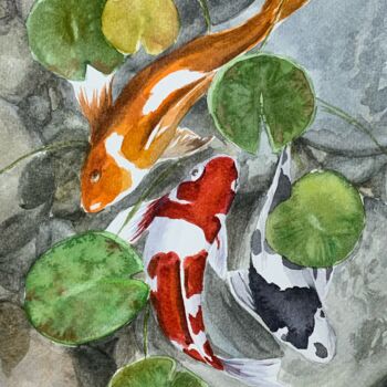 Peinture intitulée "Carps" par Daria Kamishanova, Œuvre d'art originale, Aquarelle