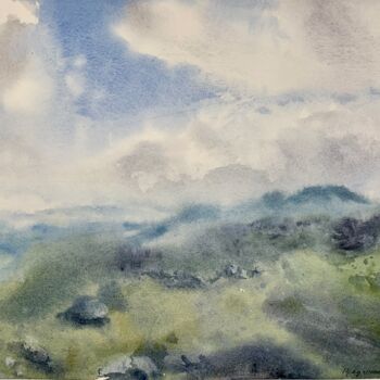 Painting titled "Foothills" by Daria Kamishanova, Original Artwork, Watercolor