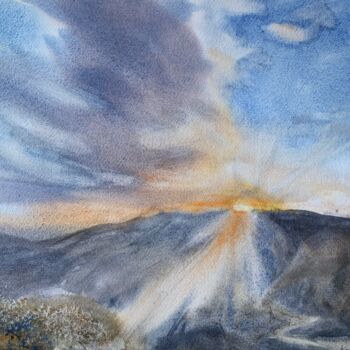 Ζωγραφική με τίτλο "Sunset in mountain" από Daria Kamishanova, Αυθεντικά έργα τέχνης, Ακουαρέλα