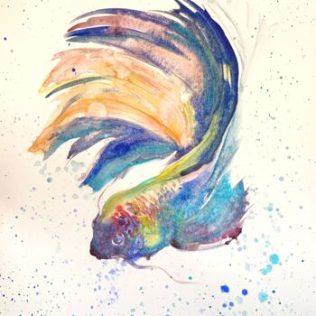 Painting titled "Сolored fish" by Daria Kamishanova, Original Artwork, Watercolor