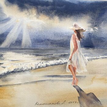 Schilderij getiteld "Walk in the storm" door Daria Kamishanova, Origineel Kunstwerk, Aquarel