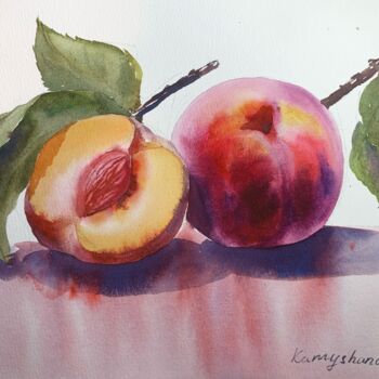 Painting titled "2 red plums" by Daria Kamishanova, Original Artwork, Watercolor