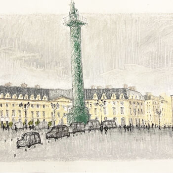Disegno intitolato "Place Vendome" da Daria Klimenko, Opera d'arte originale, Pastello