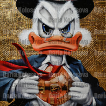 Peinture intitulée "DUCK WITH BITCOIN -…" par Daria Kolosova, Œuvre d'art originale, Huile