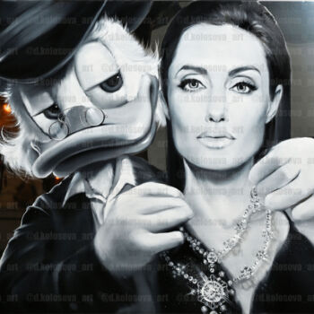 Peinture intitulée "Duck and Angelina J…" par Daria Kolosova, Œuvre d'art originale, Huile Monté sur Châssis en bois