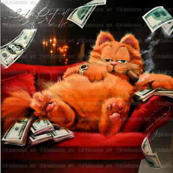 Картина под названием "Fat Cat" - Daria Kolosova, Подлинное произведение искусства, Масло Установлен на Деревянная рама для…
