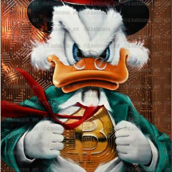 제목이 "Duck with Bitcoin (…"인 미술작품 Daria Kolosova로, 원작, 기름 나무 들것 프레임에 장착됨