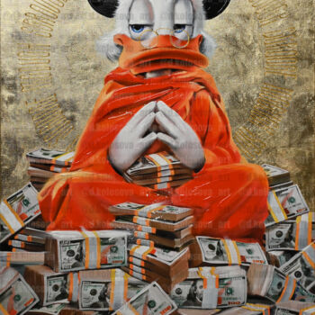 Painting titled "Duck Monk - 2023 ed…" by Daria Kolosova, Original Artwork, Oil Mounted on Wood Stretcher frame