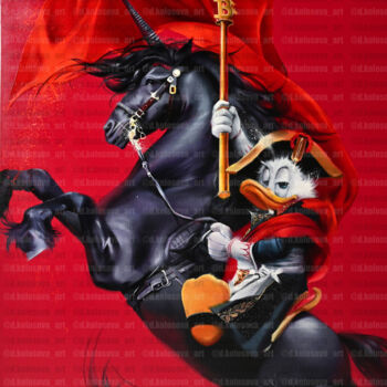 Painting titled "Black Unicorn" by Daria Kolosova, Original Artwork, Oil Mounted on Wood Stretcher frame