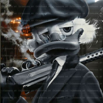 Peinture intitulée "Peaky Duck with cig…" par Daria Kolosova, Œuvre d'art originale, Huile Monté sur Châssis en bois