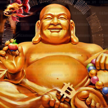 Картина под названием "Laughing Buddha" - Daria Kolosova, Подлинное произведение искусства, Масло Установлен на Деревянная р…