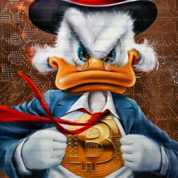 Картина под названием "Duck with BTC" - Daria Kolosova, Подлинное произведение искусства, Масло Установлен на Деревянная рам…