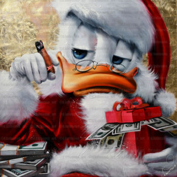 Malerei mit dem Titel "Giclee Santa Duck" von Daria Kolosova, Original-Kunstwerk, Öl Auf Keilrahmen aus Holz montiert