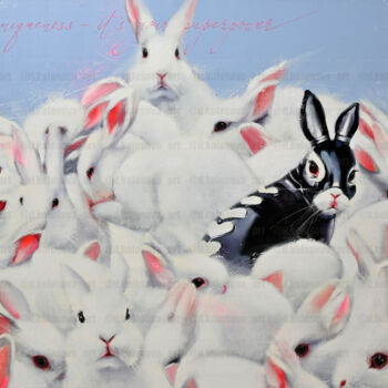 Painting titled "Rabbits" by Daria Kolosova, Original Artwork, Oil Mounted on Wood Stretcher frame