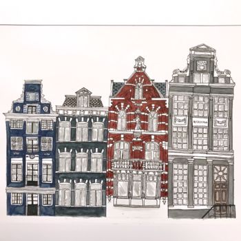 Painting titled "Amsterdam facades" by Daria Ladnyuk, Original Artwork, Watercolor
