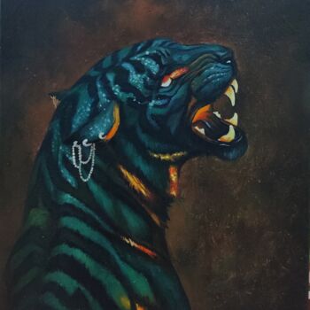 Pittura intitolato ""Moon tiger"" da Daria Markova, Opera d'arte originale, Olio