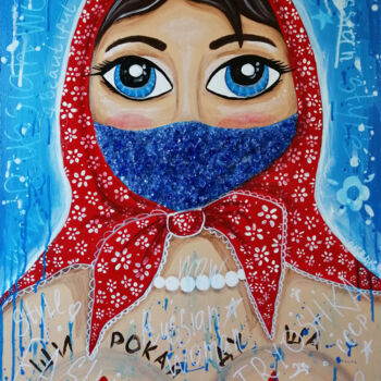 Painting titled "Russian woman under…" by Daria Motovilova, Original Artwork, Acrylic
