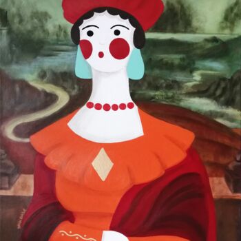 Pittura intitolato "Dymkovskaya Mona Li…" da Daria Motovilova, Opera d'arte originale, Acrilico Montato su Telaio per barell…