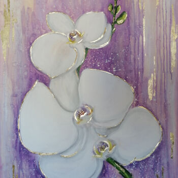 Painting titled "Orchid" by Daria Motovilova, Original Artwork, Acrylic Mounted on Wood Stretcher frame