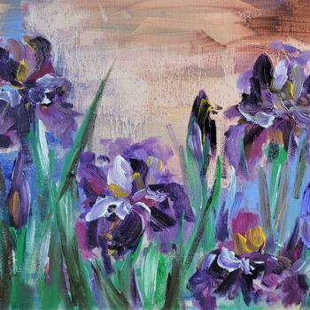 Картина под названием "Winter irises II" - Daria Sieger, Подлинное произведение искусства, Масло