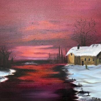 Peinture intitulée "Raspberry sunset" par Dariia Manastyrska, Œuvre d'art originale, Huile