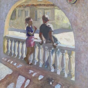 Painting titled "The Conversation" by Dariia Onyshchenko, Original Artwork, Oil