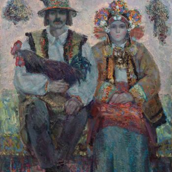 Painting titled "Wedding - The Shado…" by Dariia Onyshchenko, Original Artwork, Oil Mounted on Wood Stretcher frame