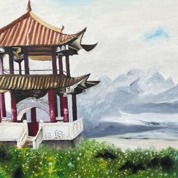 Картина под названием "Пагода" - Darina Lyalina, Подлинное произведение искусства, Масло Установлен на Деревянная рама для н…
