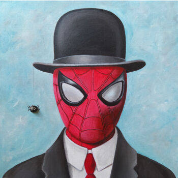 Painting titled "Spiderman in the st…" by Dario Assisi, Original Artwork, Acrylic Mounted on Wood Stretcher frame