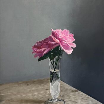 Painting titled "Roses #1" by Dario Cavicchioni, Original Artwork, Oil Mounted on Wood Stretcher frame