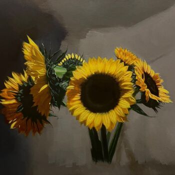 "Sunflowers" başlıklı Tablo Dario Cavicchioni tarafından, Orijinal sanat, Petrol Ahşap Sedye çerçevesi üzerine monte edilmiş