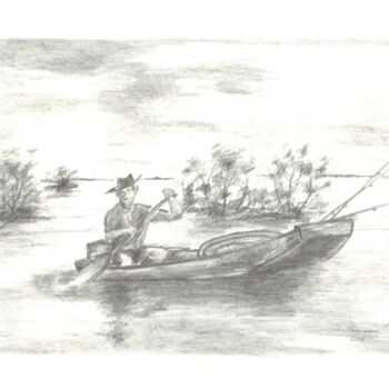 Dessin intitulée "Fishing" par Dario Kramaric, Œuvre d'art originale, Crayon