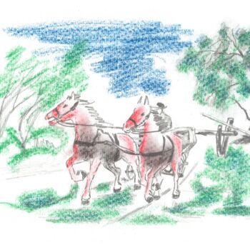 Tekening getiteld "Horses" door Dario Kramaric, Origineel Kunstwerk, Pastel