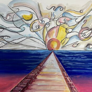 Painting titled "Strada verso il par…" by Dario Pisani, Original Artwork, Pencil Mounted on Wood Stretcher frame