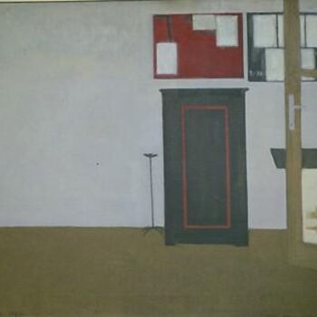 Painting titled "Table on the Wall" by Dario Raffaele Orioli, Original Artwork, Oil Mounted on Wood Stretcher frame