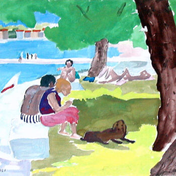 Картина под названием "On the Beach II" - Dario Raffaele Orioli, Подлинное произведение искусства, Темпера