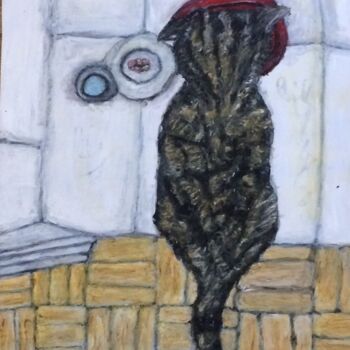 Painting titled "vu de haut - Cat se…" by Daris, Original Artwork, Acrylic