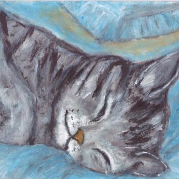 Peinture intitulée "chat endormi et ore…" par Daris, Œuvre d'art originale, Acrylique