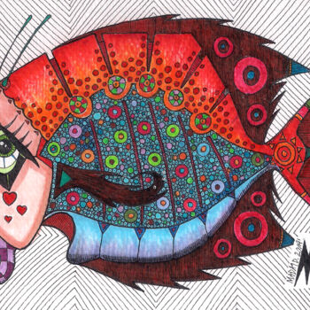 Dessin intitulée "Ryba Motyl, albo Mo…" par Dariusz Demoon Madaj, Œuvre d'art originale, Marqueur