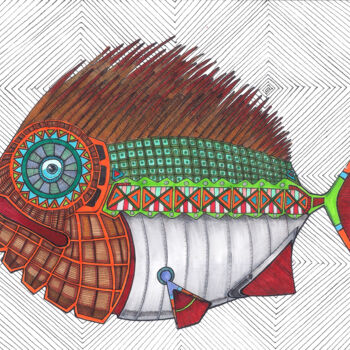Dibujo titulada "Ryba Kolczasta, Wre…" por Dariusz Demoon Madaj, Obra de arte original, Rotulador