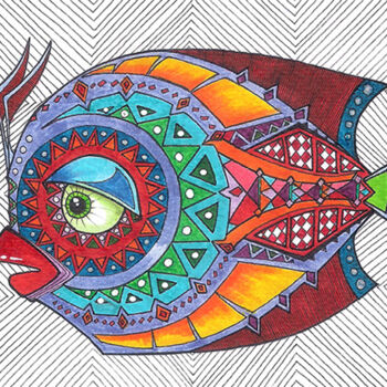 Desenho intitulada "Ryba i kolor, czyli…" por Dariusz Demoon Madaj, Obras de arte originais, Marcador