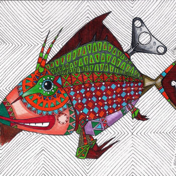 Dessin intitulée "Nakręcona ryba roga…" par Dariusz Demoon Madaj, Œuvre d'art originale, Marqueur