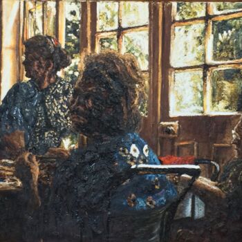 Malarstwo zatytułowany „Interior with women…” autorstwa Dariusz Romanowski, Oryginalna praca, Olej