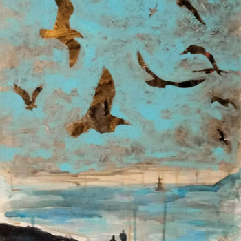 Картина под названием "CRIES OF SEAGULLS" - Dariya Afanaseva, Подлинное произведение искусства, Акрил Установлен на Деревянн…