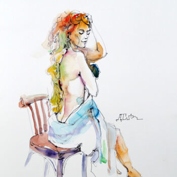 Painting titled "GIRL 1.1" by Dariya Tumanova, Original Artwork, Watercolor